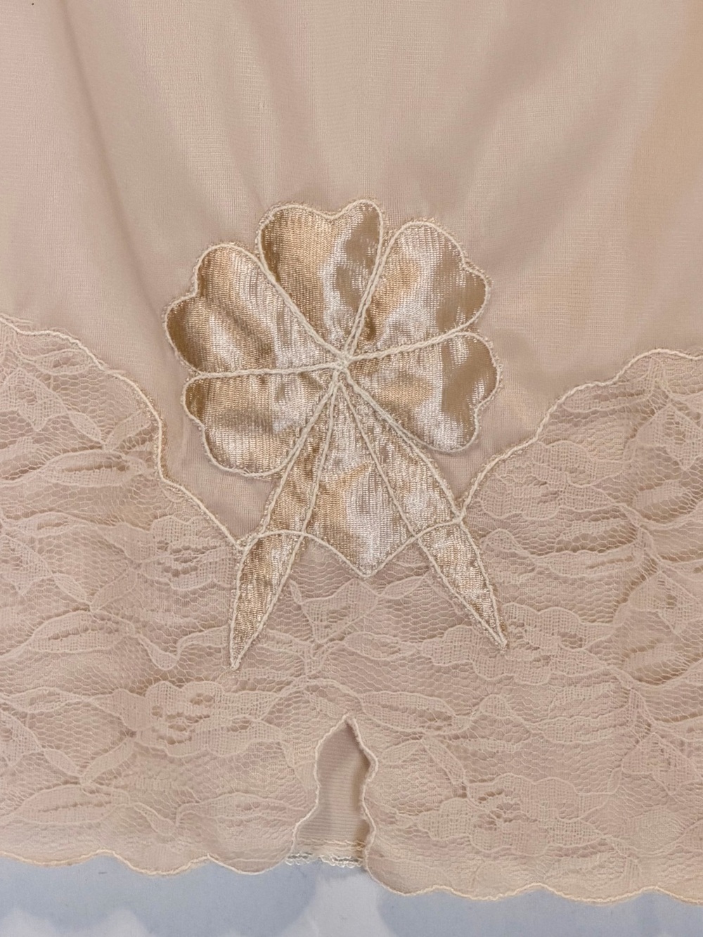 VINTAGE lace floral nylon lingerie skirt dress slip beige elastic waist midi 80s - Picture 3 of 10